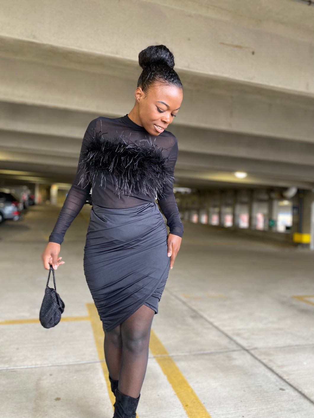 Sheer Foxy black feather Top